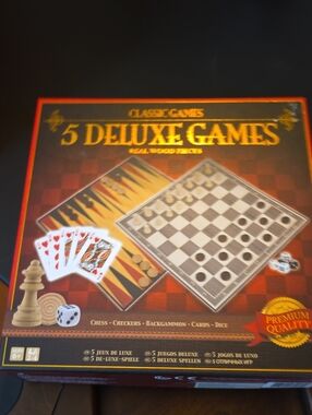 Classic 5 Deluxe Games Set - Brown and Red Accents